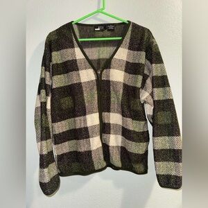 Rue21 Black and Green Plaid Cardigan